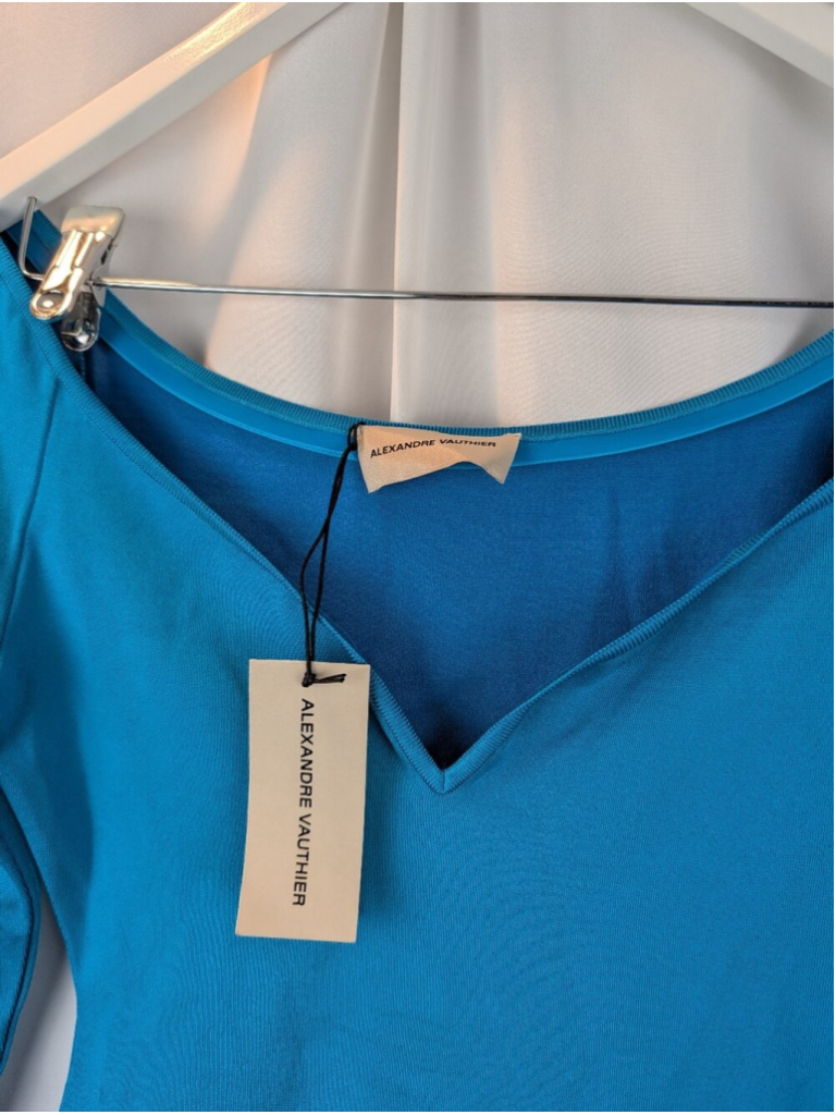 Alexandre Vauthier Off-Shoulder Turquoise Bodycon Dress Size 6(38) Bnwt — image 4 of 8